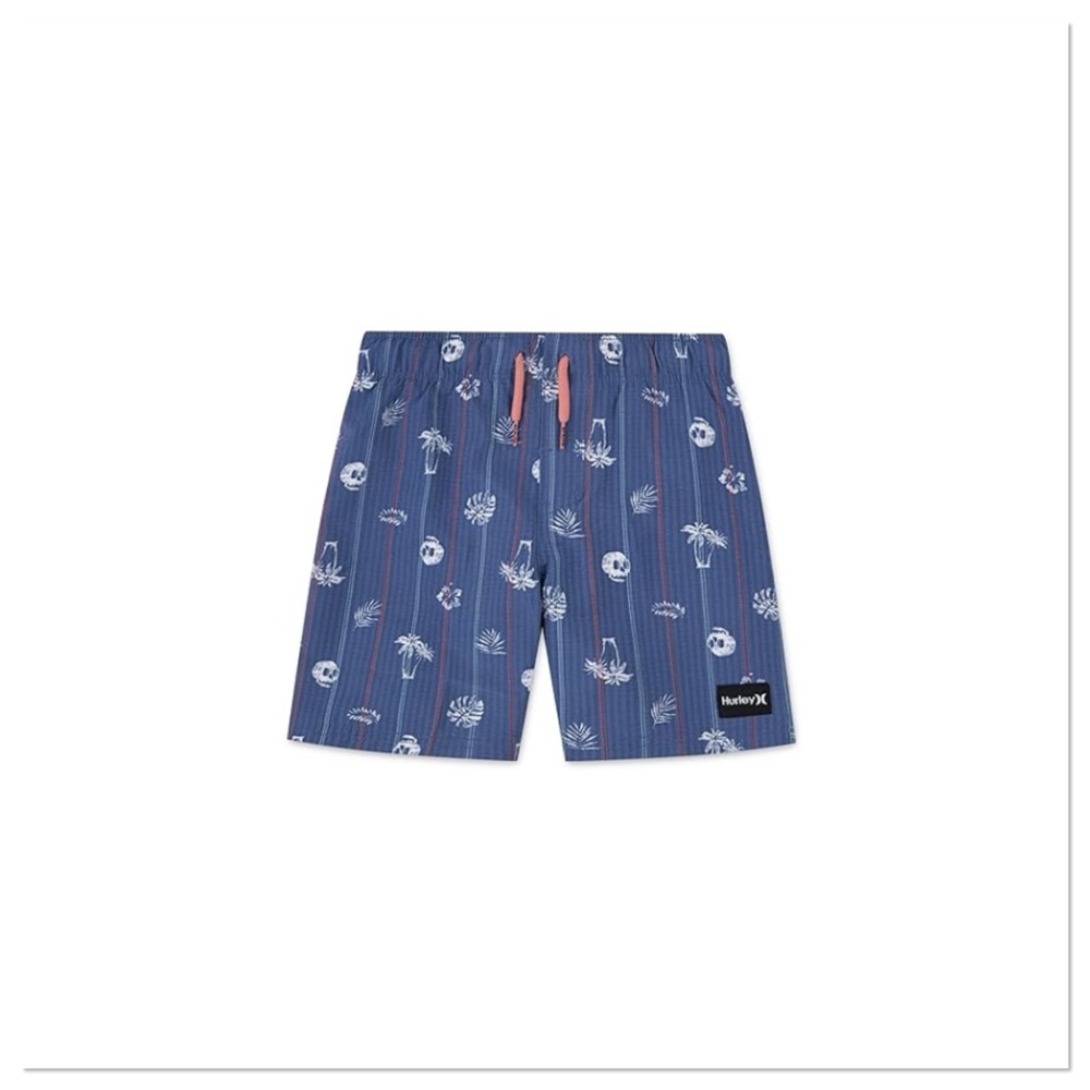 Hurley Kids Paradise Stripe Pull On Blue Tropical Print Swim Shorts